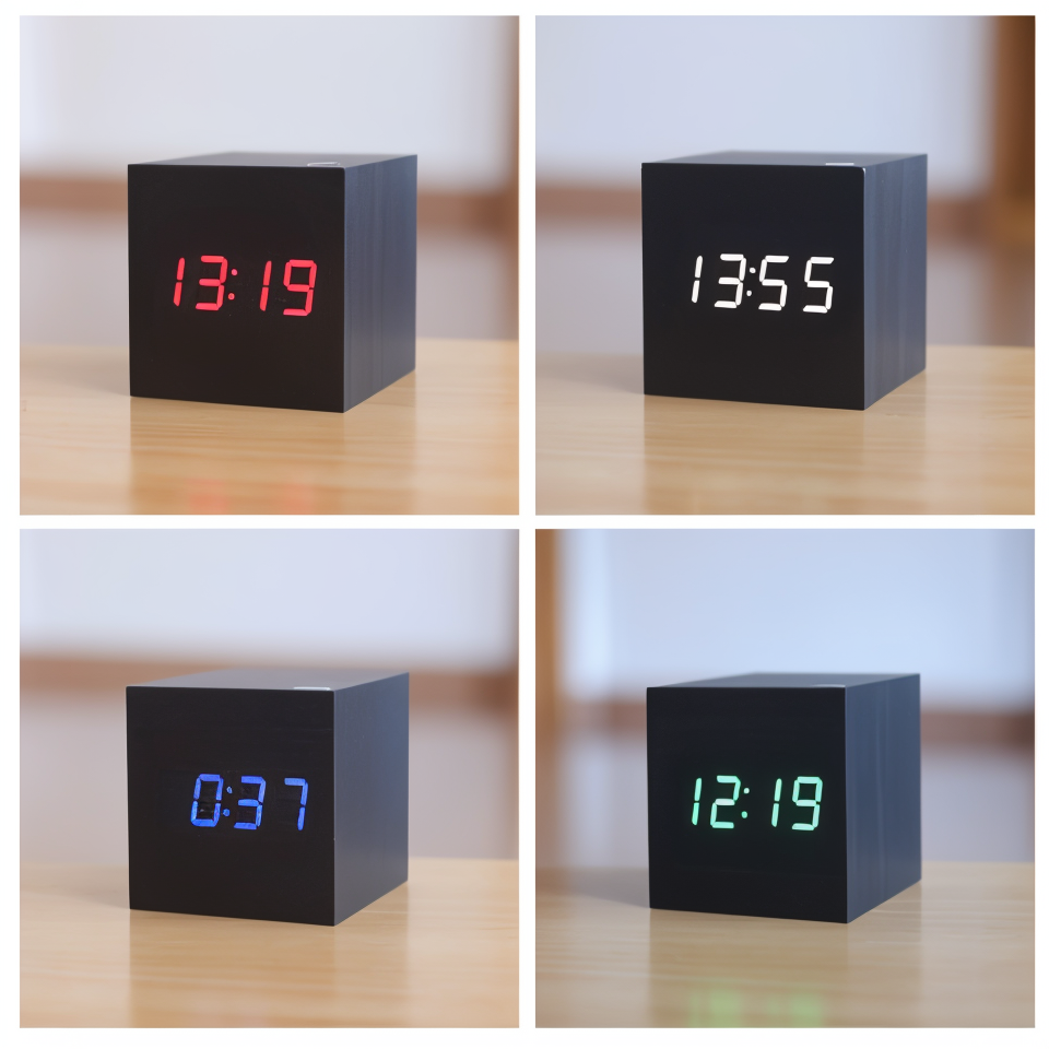 Sveglia LED digitale a cubo in legno