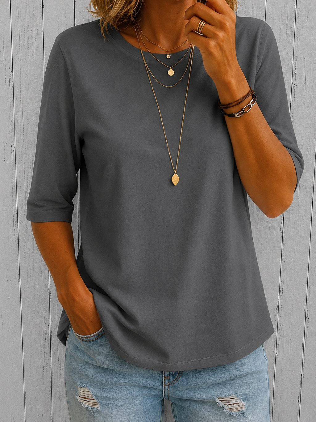 T-shirt a mezza manica relaxed per tutti i giorni da donna