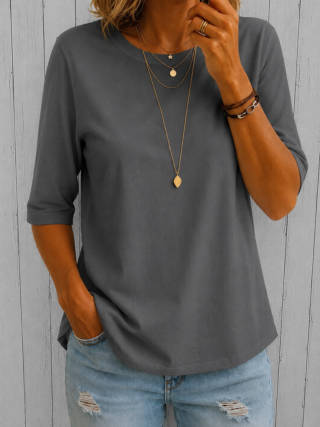 T-shirt a mezza manica relaxed per tutti i giorni da donna