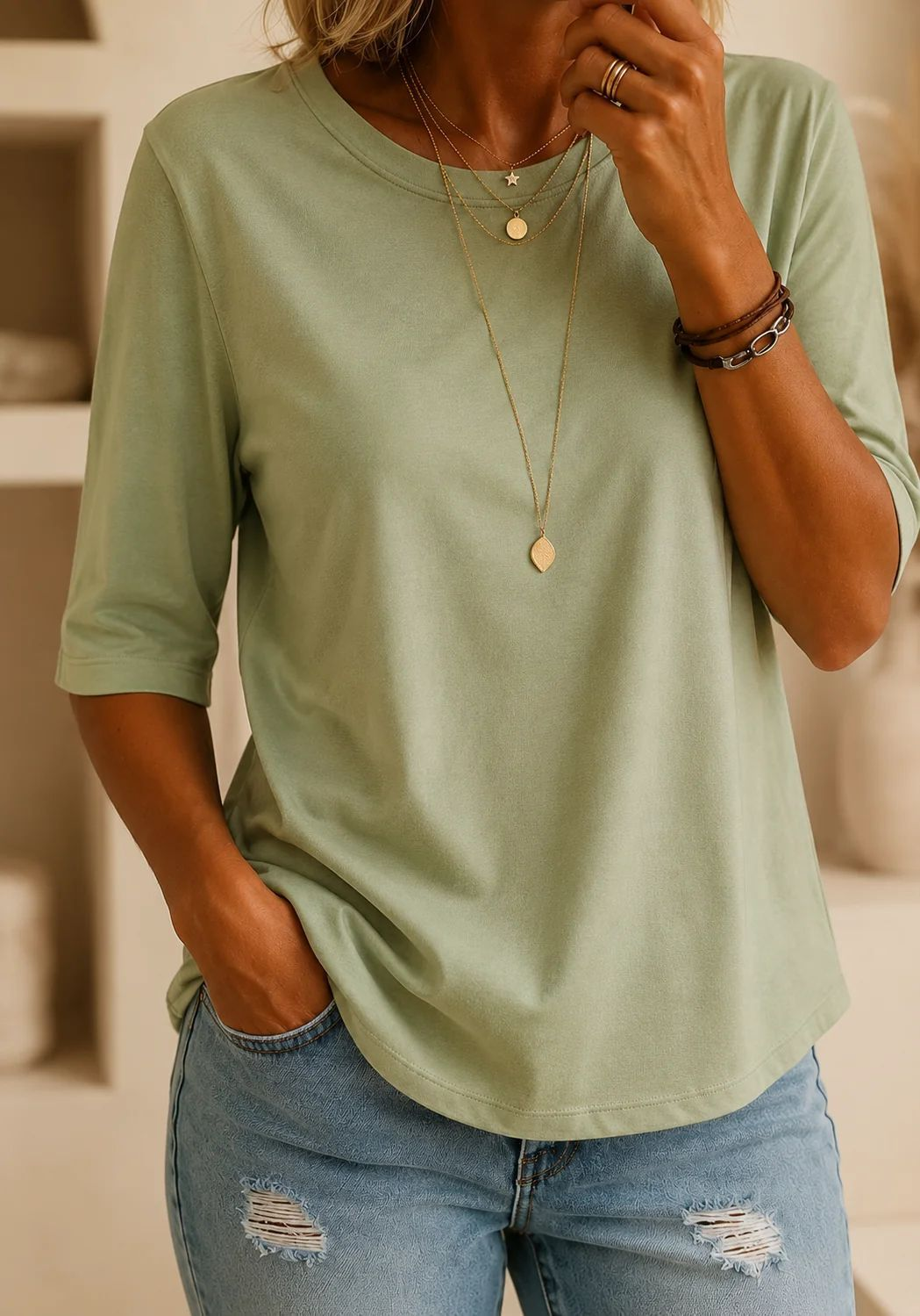 T-shirt a mezza manica relaxed per tutti i giorni da donna