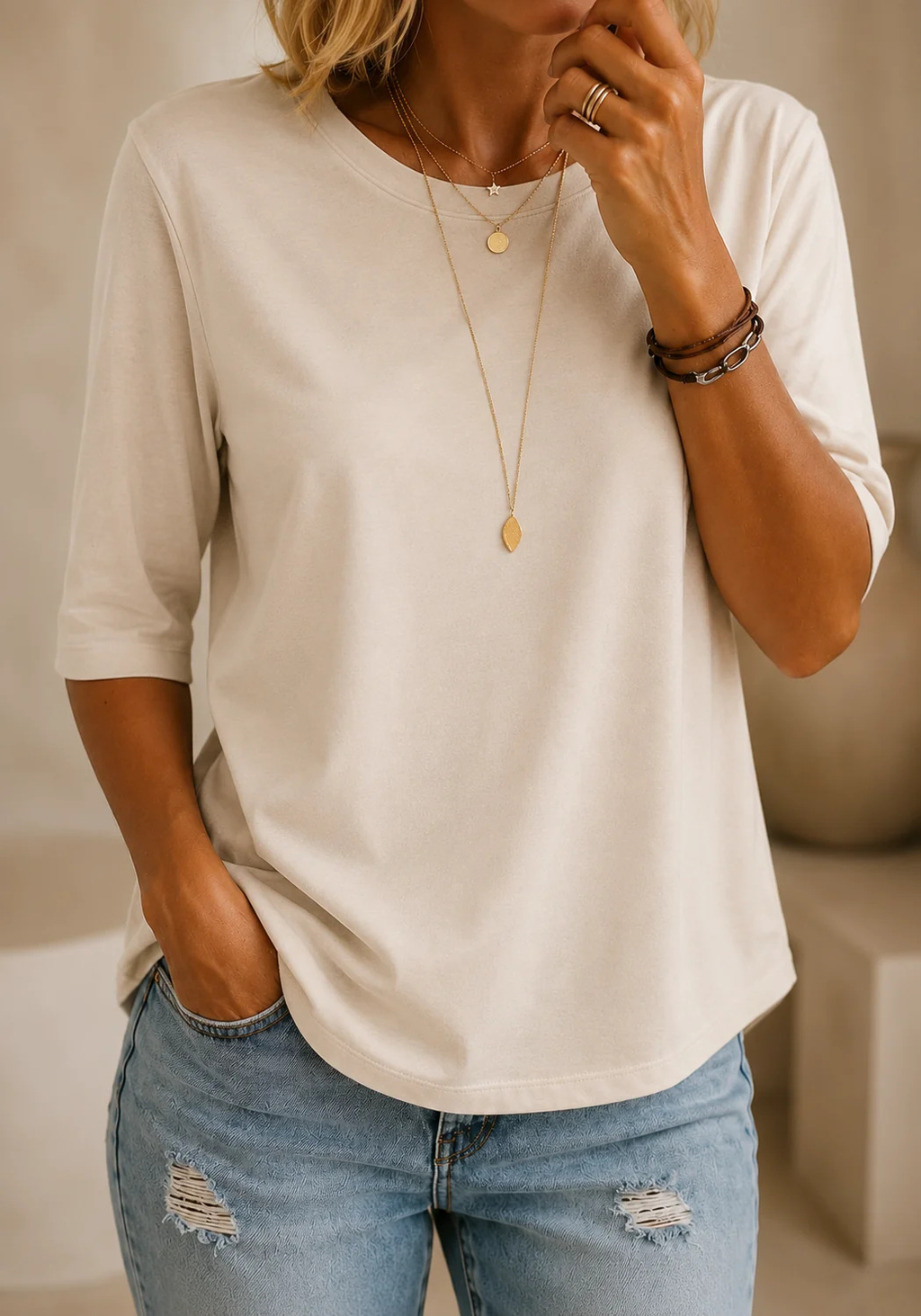 T-shirt a mezza manica relaxed per tutti i giorni da donna