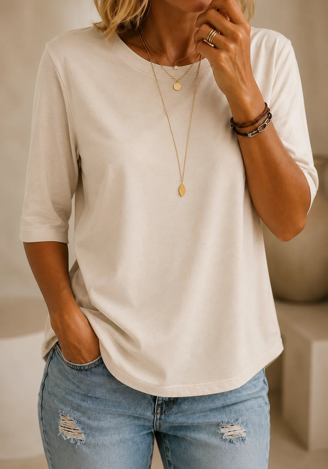 T-shirt a mezza manica relaxed per tutti i giorni da donna