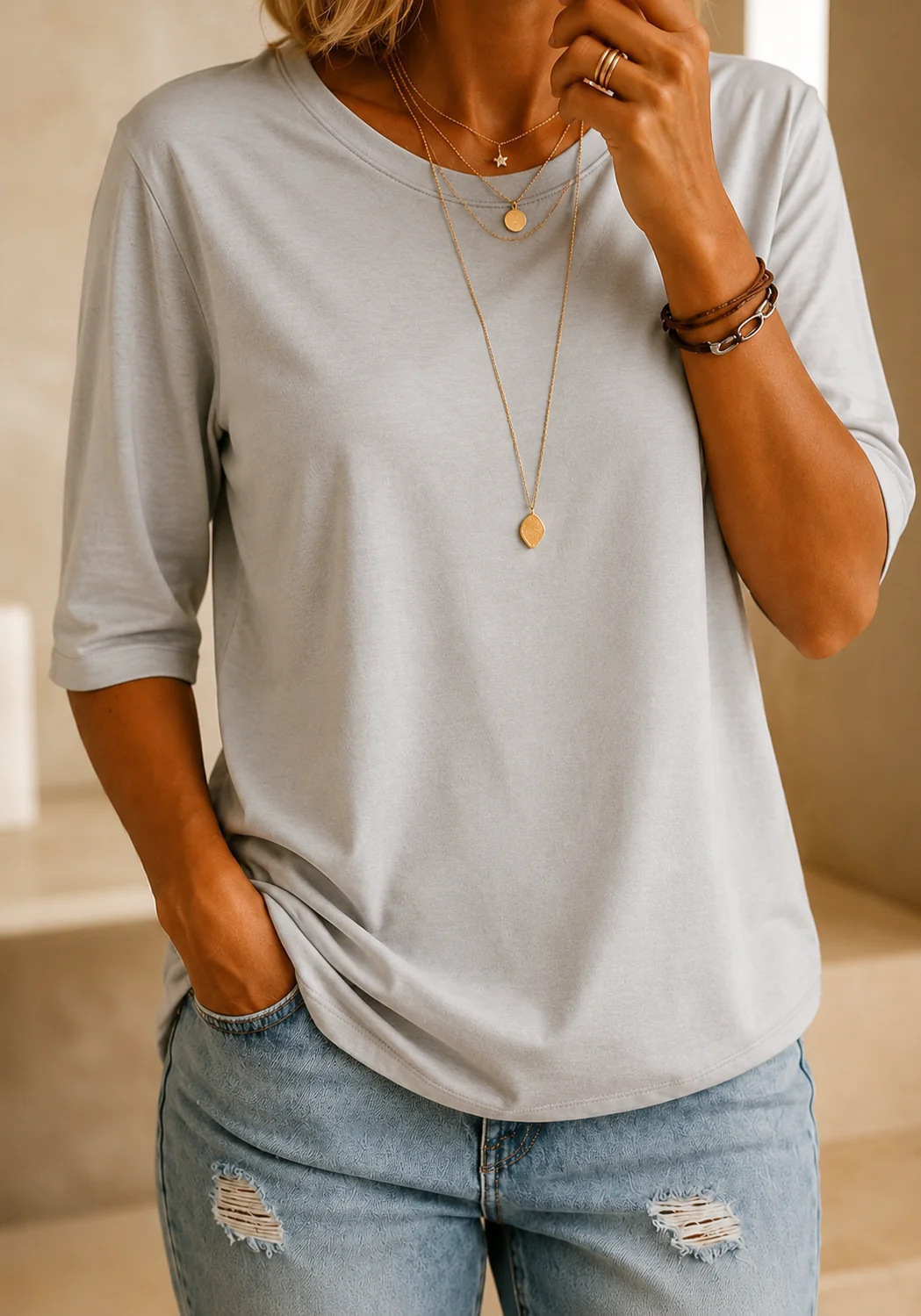 T-shirt a mezza manica relaxed per tutti i giorni da donna