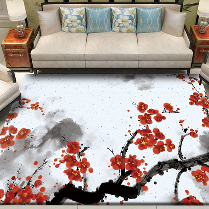 Tappeto orientale rosso e bianco effetto inchiostro lavabile antiscivolo per camera da letto
