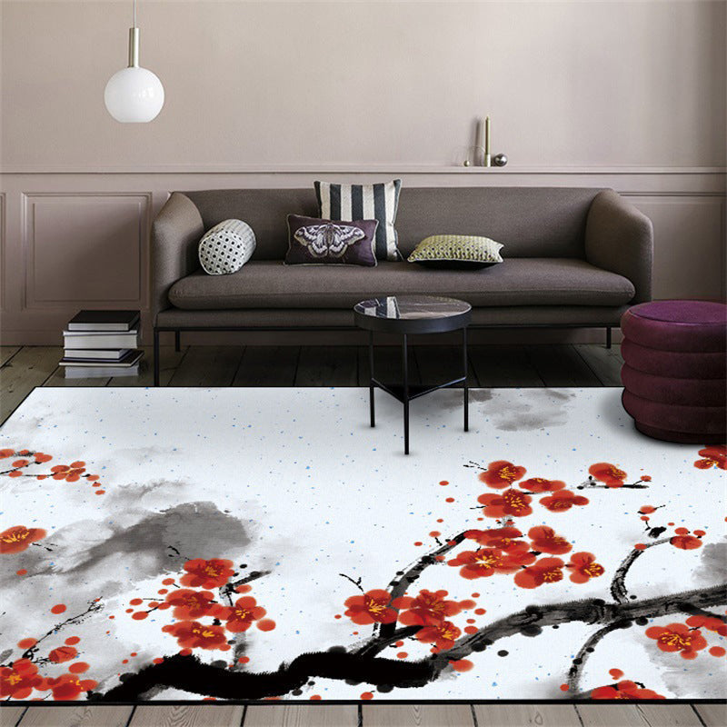 Tappeto orientale rosso e bianco effetto inchiostro lavabile antiscivolo per camera da letto
