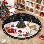 Tappeto rotondo natalizio con albero e decorazioni