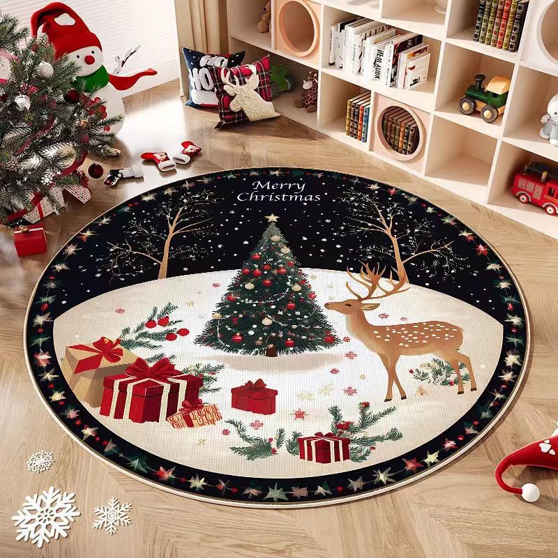 Tappeto rotondo natalizio con albero e decorazioni