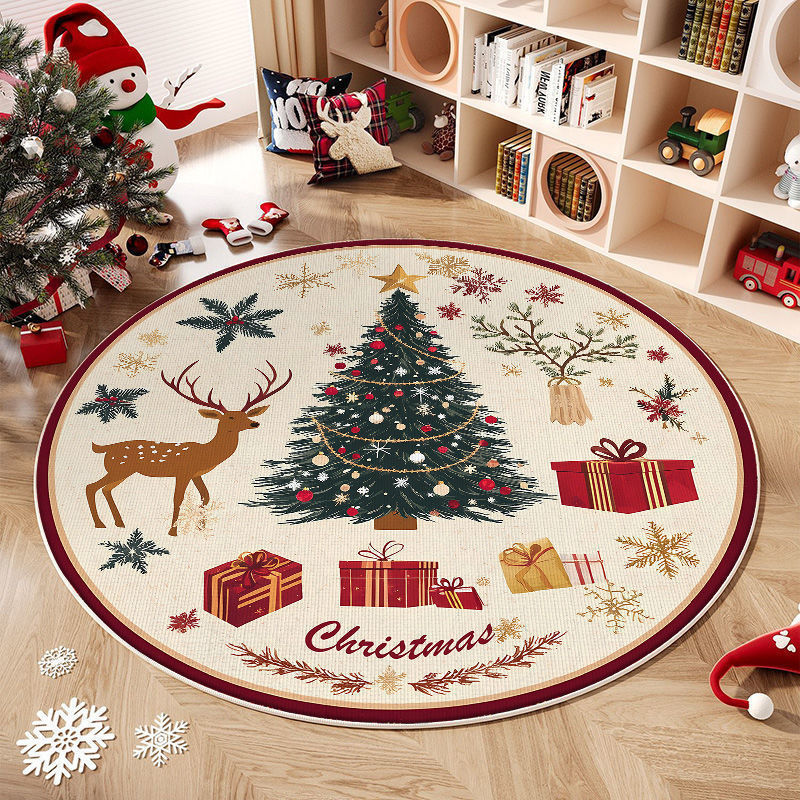 Tappeto rotondo natalizio con albero e decorazioni