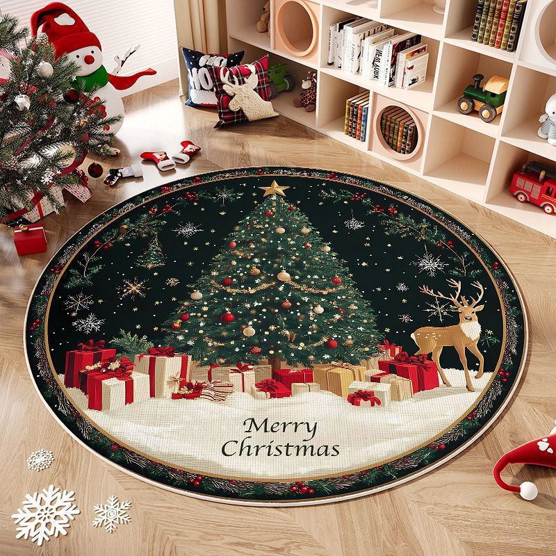 Tappeto rotondo natalizio con albero e decorazioni