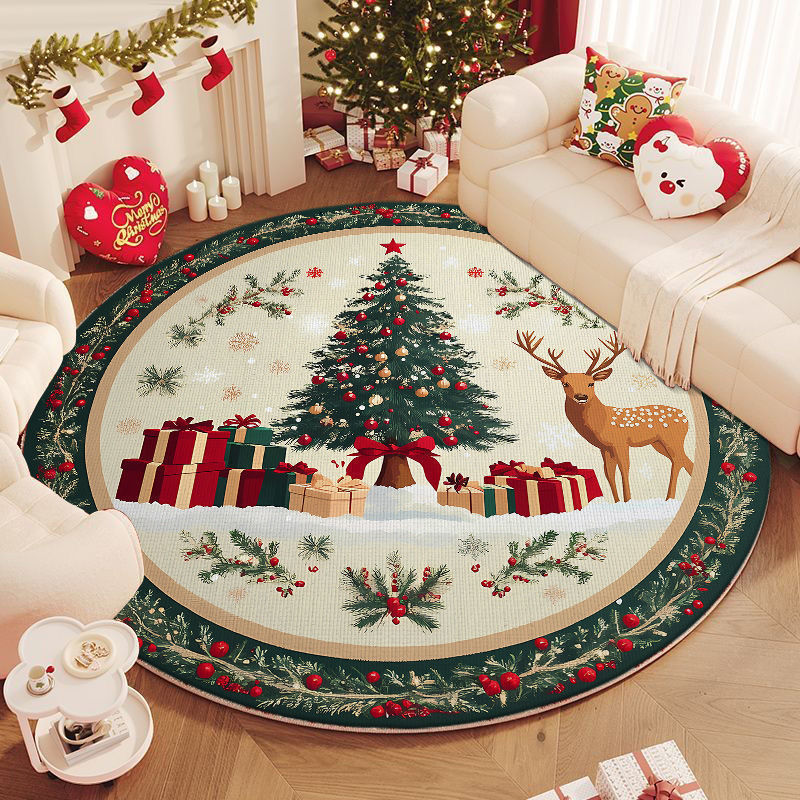 Tappeto rotondo natalizio con albero e decorazioni