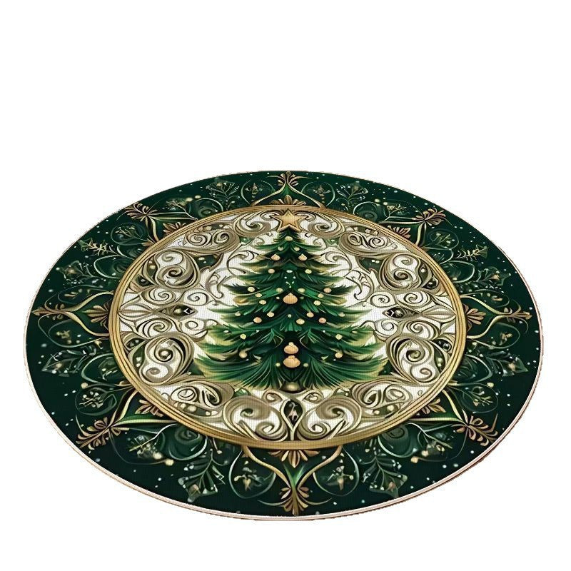 Tappeto rotondo natalizio con albero e decorazioni
