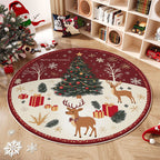 Tappeto rotondo natalizio con albero e decorazioni