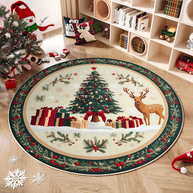 Tappeto rotondo natalizio con albero e decorazioni