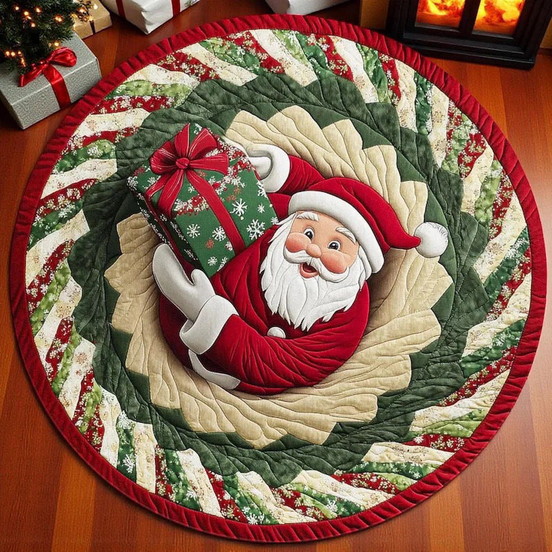 Tappeto rotondo natalizio con albero e decorazioni
