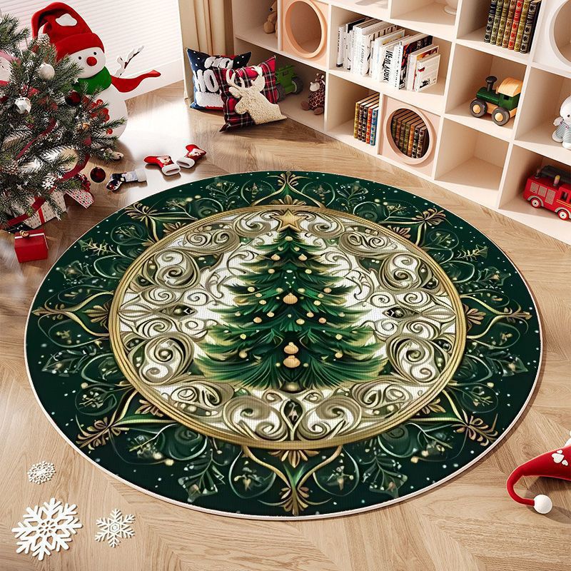 Tappeto rotondo natalizio con albero e decorazioni