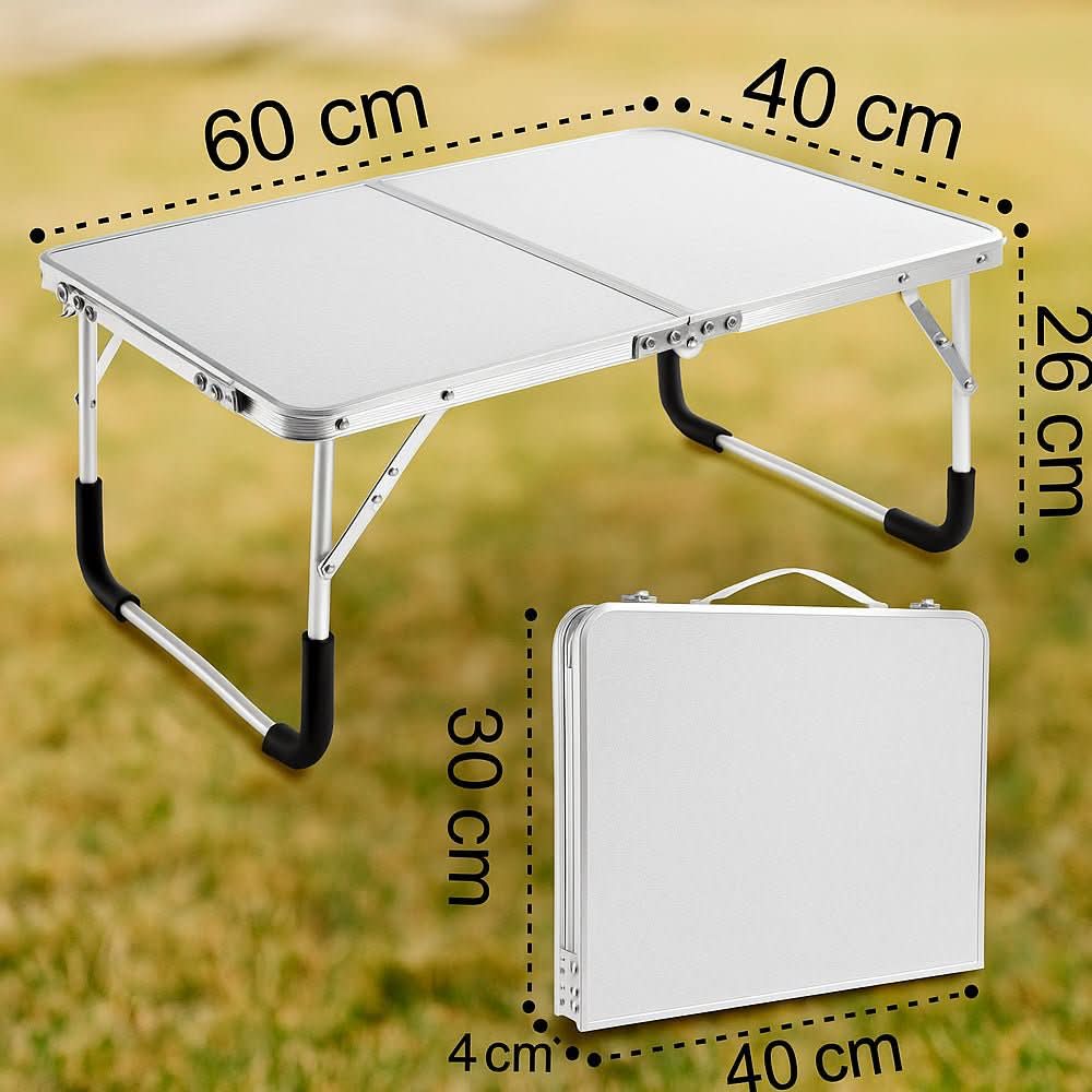 Tavolo pieghevole da esterno con struttura in alluminio e design a valigetta