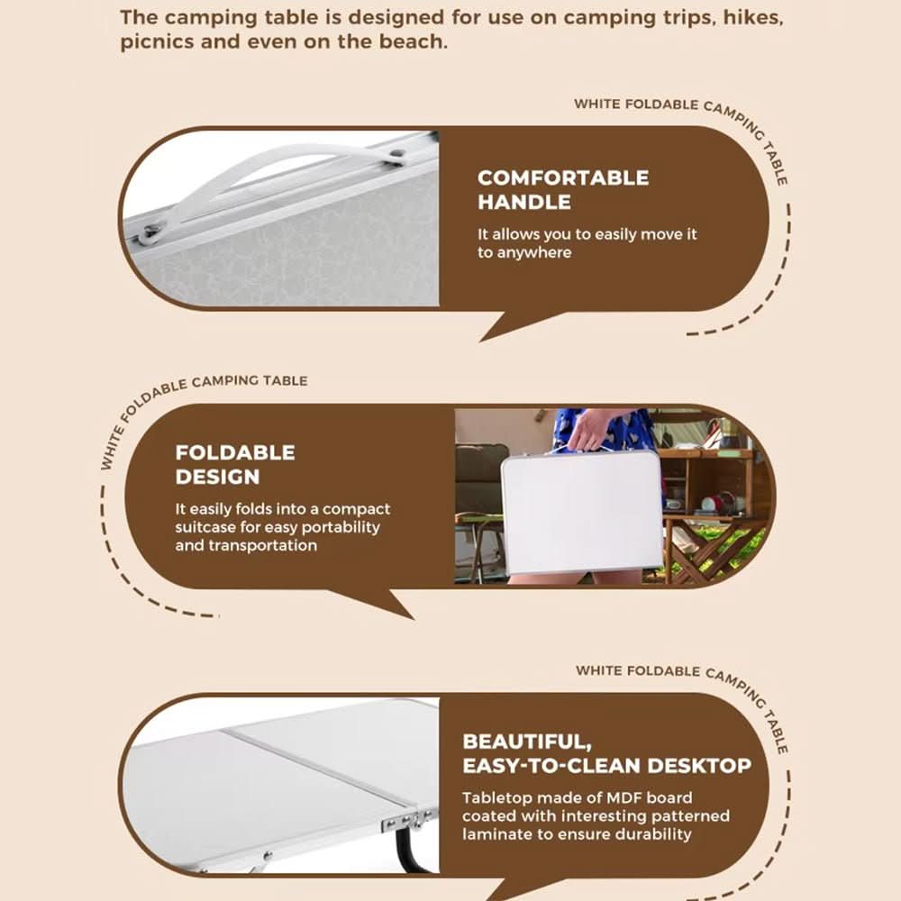 Tavolo pieghevole da esterno con struttura in alluminio e design a valigetta
