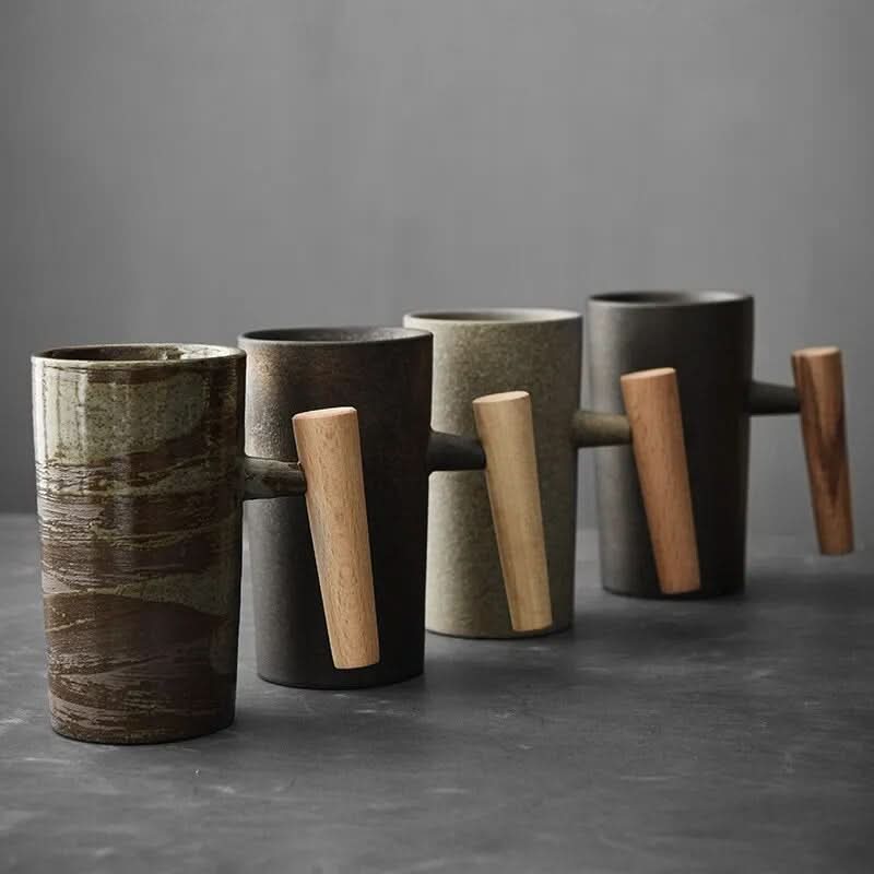 Tazza in ceramica artigianale con manico in legno BREWCRAFT