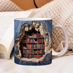 Tazza in ceramica con design libreria 3D