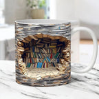 Tazza in ceramica con design libreria 3D