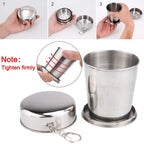 Tazza telescopica pieghevole in acciaio inox con moschettone