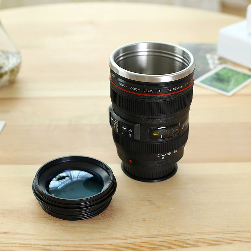 Tazza termica a forma di obiettivo fotografico