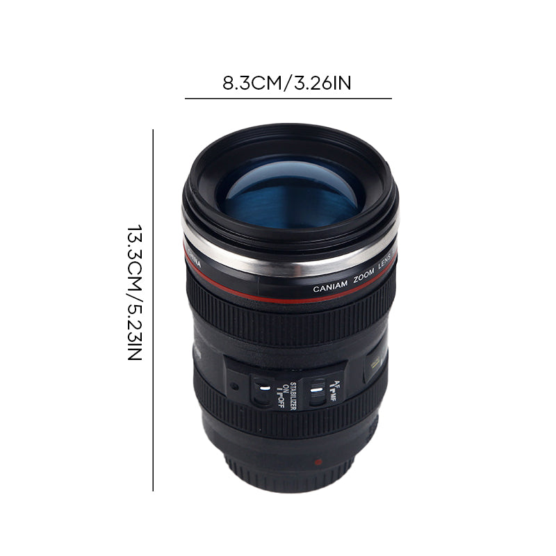 Tazza termica a forma di obiettivo fotografico