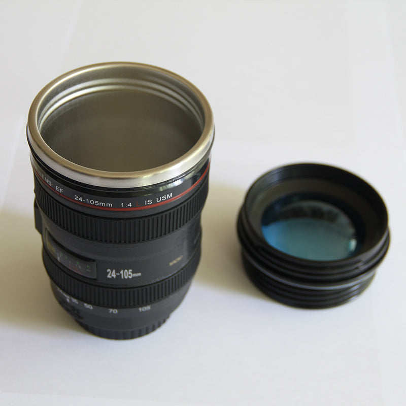 Tazza termica a forma di obiettivo fotografico