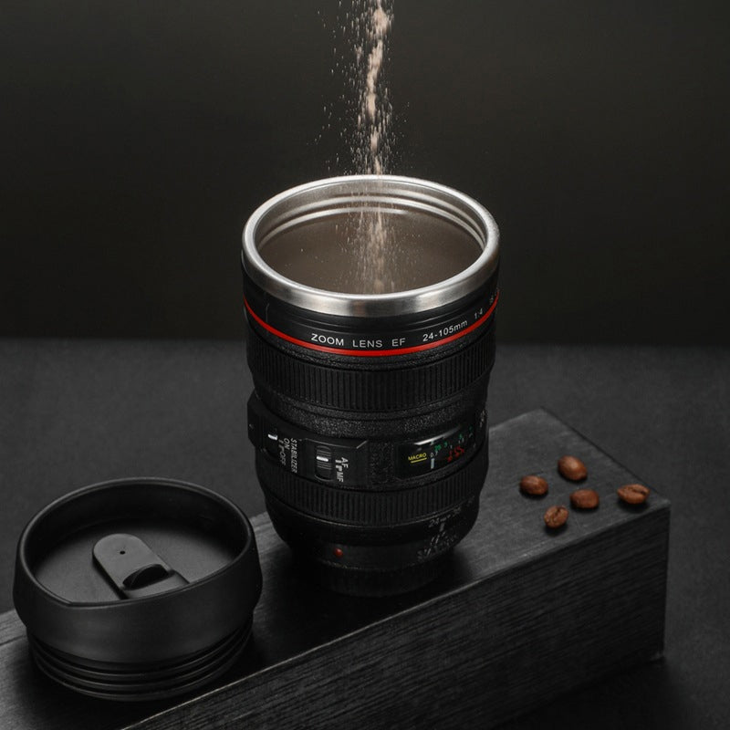 Tazza termica a forma di obiettivo fotografico