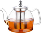 Teiera in vetro con infusore rimovibile | 1000 ml vetro borosilicato, beccuccio antigoccia | per tè in foglie e tè fiori
