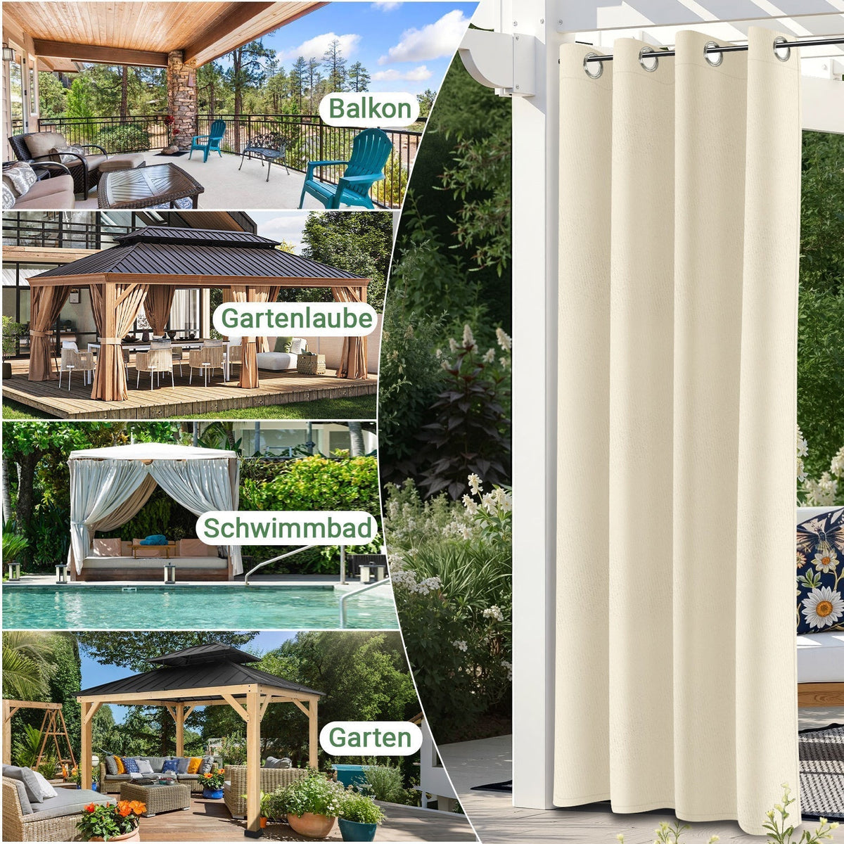 Tenda da esterno impermeabile con occhielli