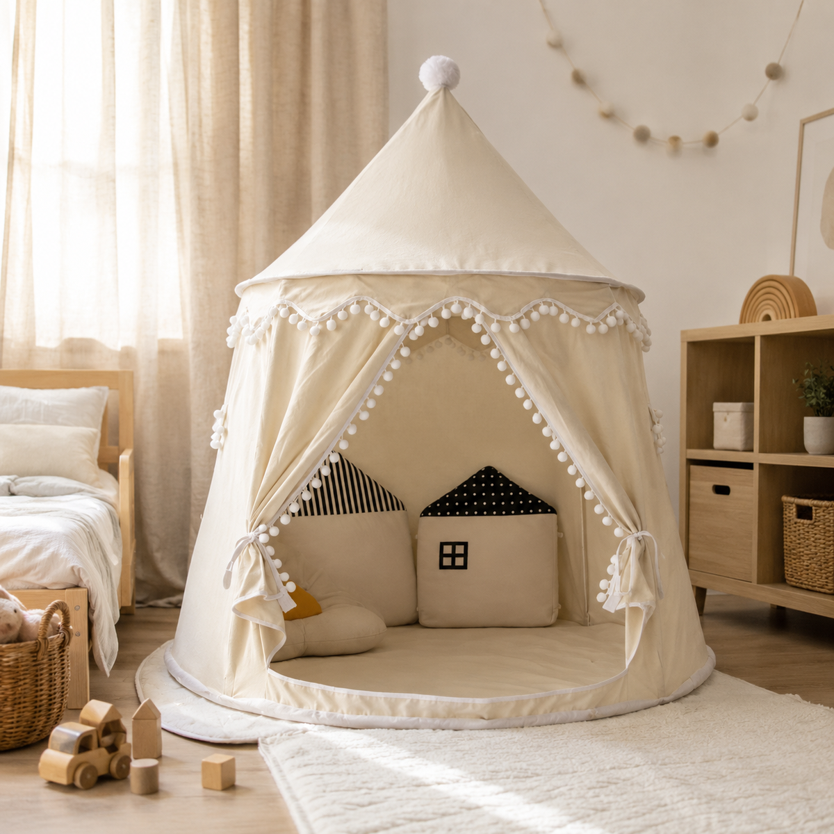 Tenda Tipi Gioco per Bambini in Tela, 100% Cotone, Pali in Pino, Spaziosa