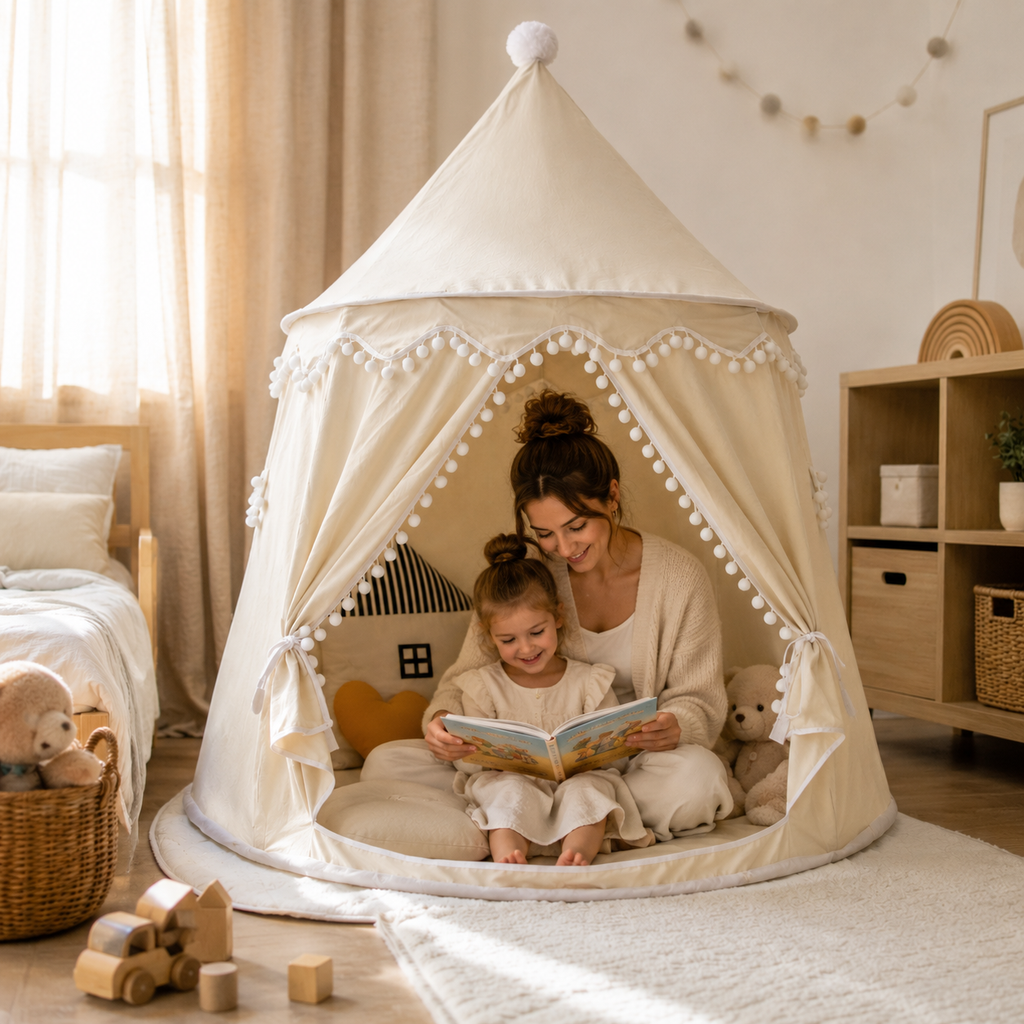 Tenda Tipi Gioco per Bambini in Tela, 100% Cotone, Pali in Pino, Spaziosa