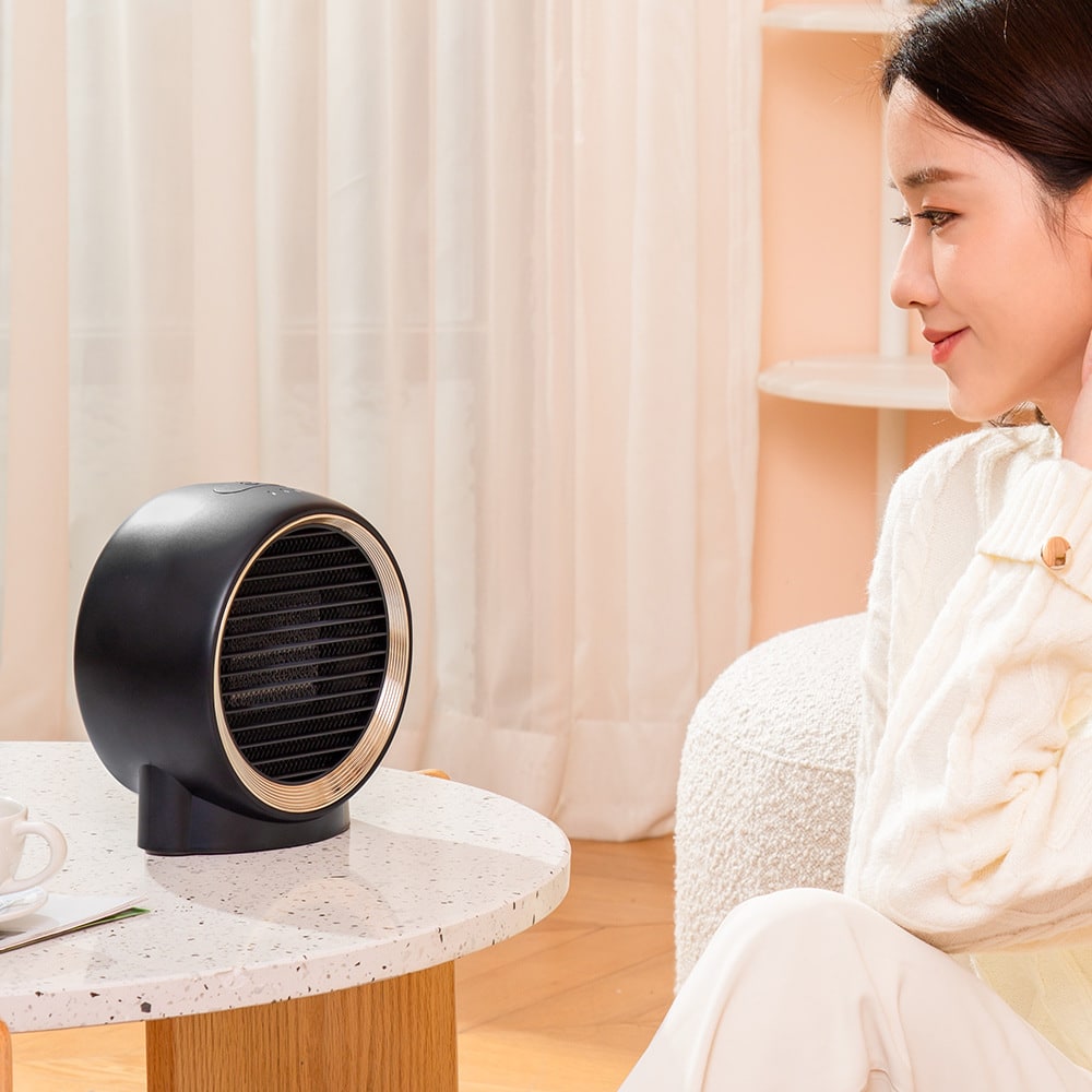 Termoventilatore compatto da scrivania con elemento ceramico PTC e doppia velocità
