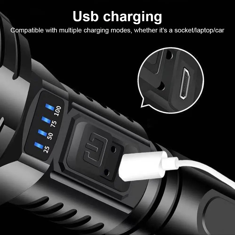 Torcia LED 90.000 lumen – Faro tattico ricaricabile USB con illuminazione super potente