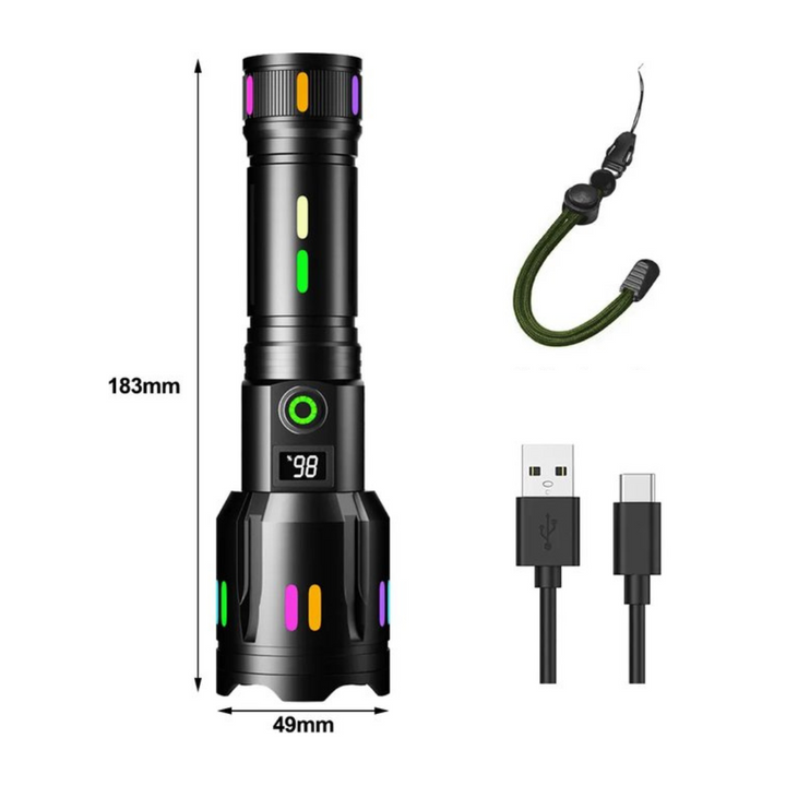 Torcia LED ricaricabile con indicatore di carica – Rompivetro integrato e USB-C
