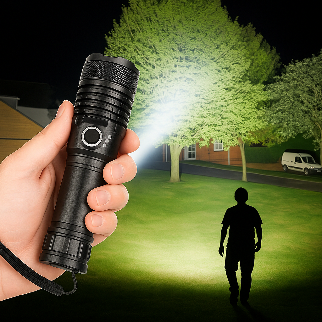 Torcia LED ricaricabile con zoom e corpo in alluminio