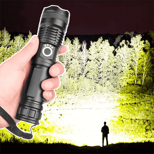 Torcia LED ricaricabile con zoom e corpo in alluminio