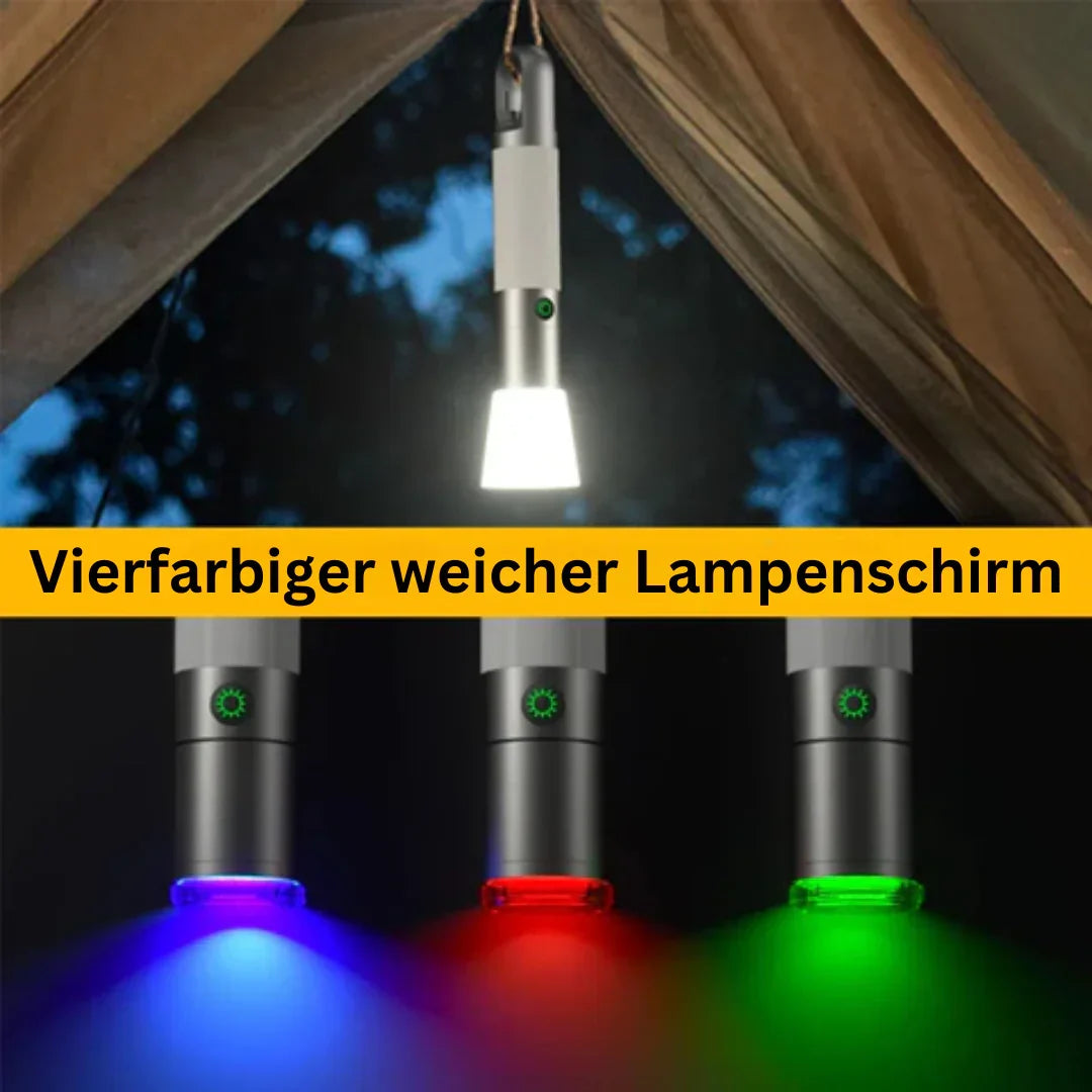Torcia LED ricaricabile USB-C con filtri colorati per campeggio ed emergenze