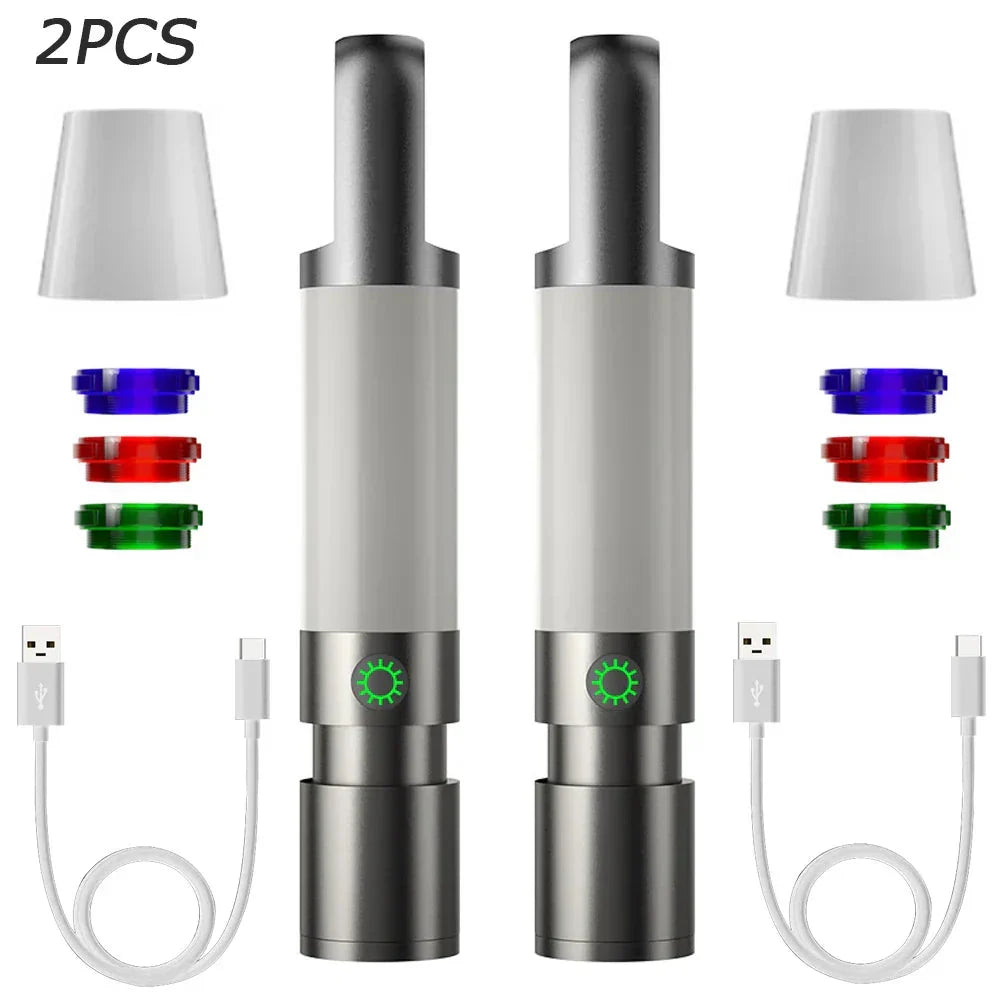 Torcia LED ricaricabile USB-C con filtri colorati per campeggio ed emergenze