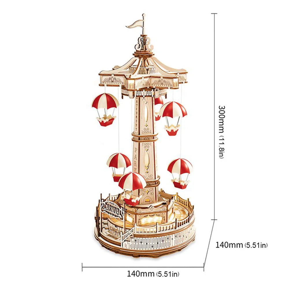 Torre paracadute ROKR – carillon musicale 3D in legno con movimento e luce