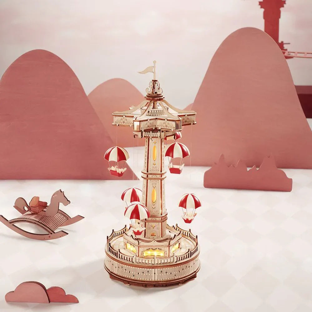 Torre paracadute ROKR – carillon musicale 3D in legno con movimento e luce