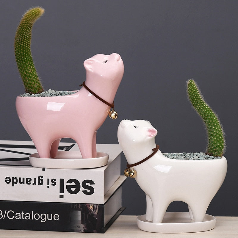 Vaso in ceramica a forma di gatto che si alza