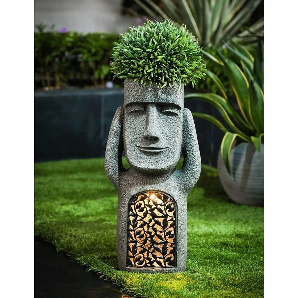 Vaso con volto e LED solare – Decorazione luminosa per giardino e balcone