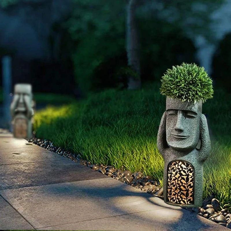 Vaso con volto e LED solare – Decorazione luminosa per giardino e balcone