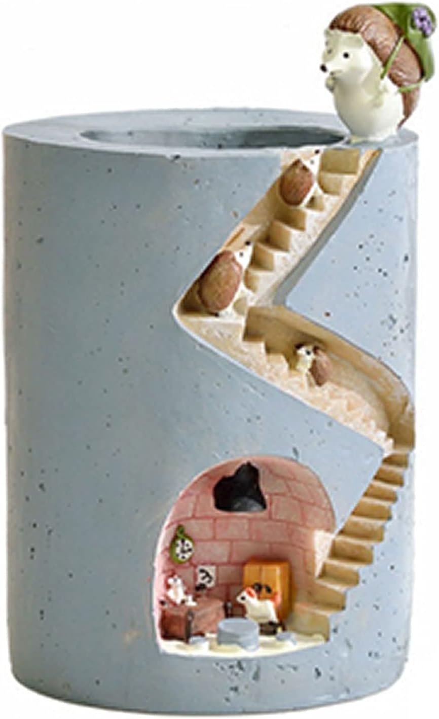 Vaso decorativo con riccio e coniglio in miniatura – Struttura a scaletta per piante