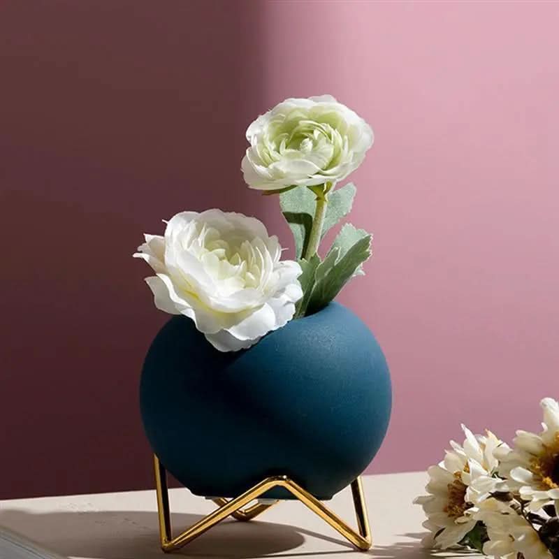 Vaso in ceramica con supporto in metallo – colori vivaci