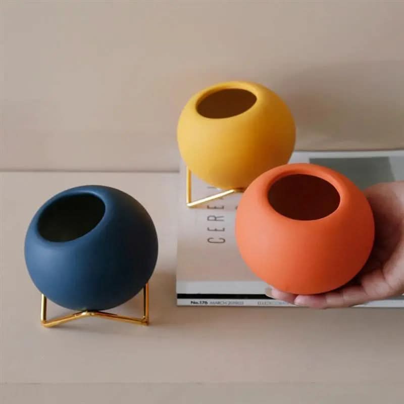 Vaso in ceramica con supporto in metallo – colori vivaci