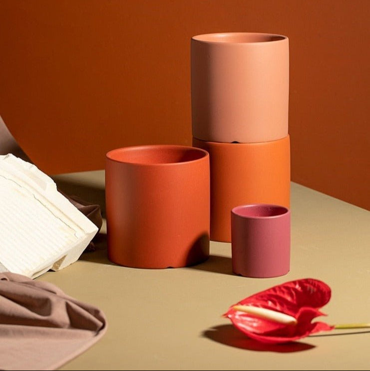 Vaso per piante in ceramica smaltata opaca con foro di drenaggio e sottovaso