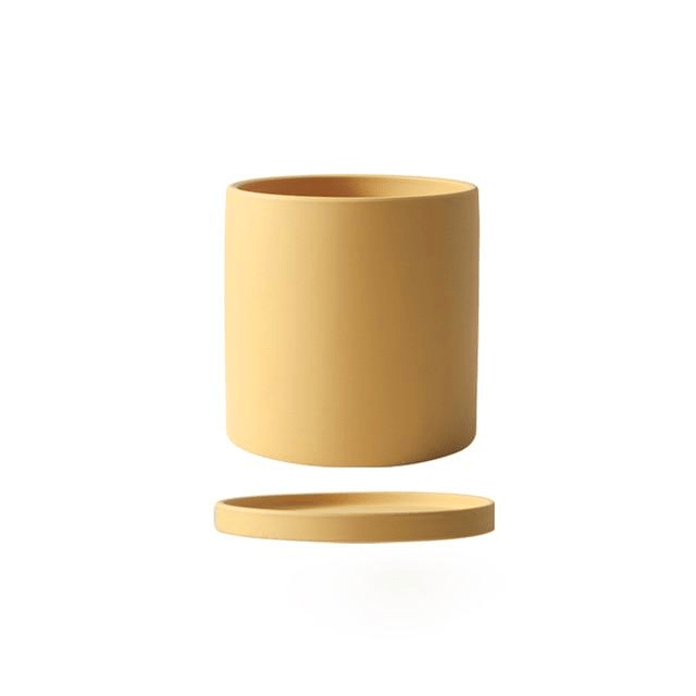 Vaso per piante in ceramica smaltata opaca con foro di drenaggio e sottovaso